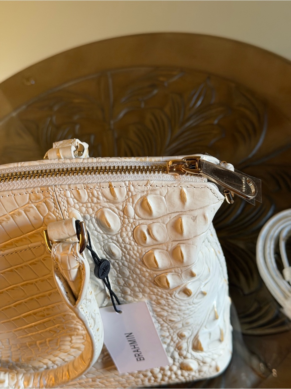Brahmin Duxbury Chantilly White Croc-Embossed Satchel with Detachable Strap - Picture 11 of 15